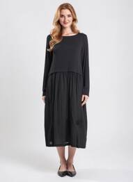 Rochie midi mâneci lungi mâneci lungi negru ORTO BOTANICO femme