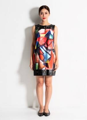 Rochie midi imprimeu fantezie fără mâneci negru JOSEPH RIBKOFF femeie