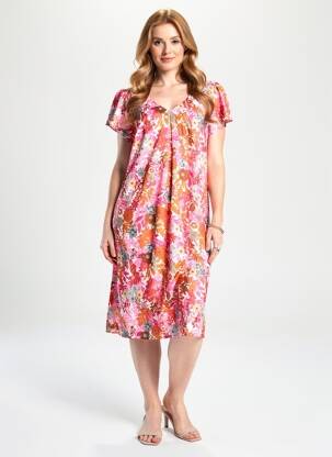 Rochie midi imprimeu fantezie mâneci scurte roșu AGATHE & LOUISE femeie