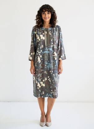 Rochie midi imprimeu fantezie mâneci lungi gri BETTY BARCLAY femeie