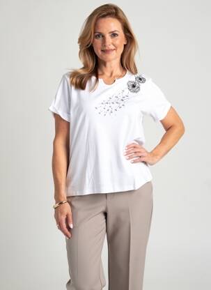 Tricou serigrafie cu strasuri mâneci scurte alb I.ODENA femeie