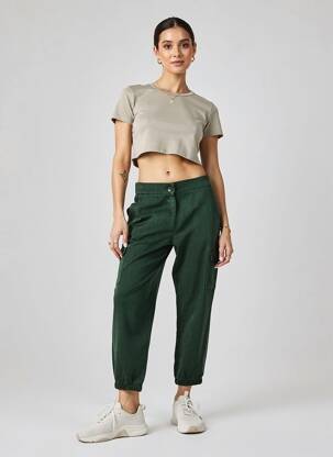 Pantalon 7/8 închidere cu fermoar sub clapetă cu nasturi verde LCDN femeie