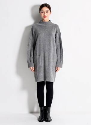 Rochie pulover croială dreaptă mâneci lungi gri GERARD DAREL femeie