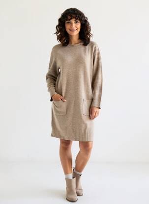 Rochie pulover croială dreaptă mâneci lungi maro GERARD DAREL femeie