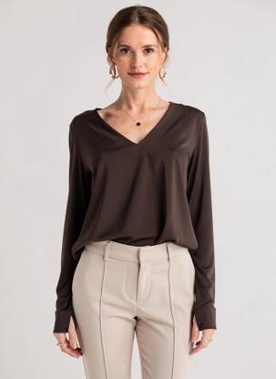 Top elasticitate mâneci lungi maro JORGIE PARIS femeie