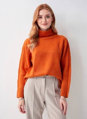 Pulover croială cambrată mâneci lungi portocaliu BELLA JONES femeie