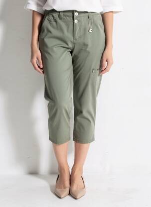 Pantalon 7/8 țesătură poplin mărime normală verde ANNA MONTANA femeie
