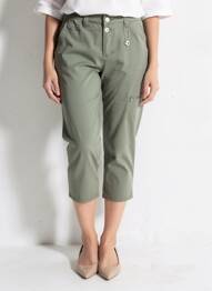Pantalon 7/8 țesătură poplin mărime normală verde ANNA MONTANA femeie