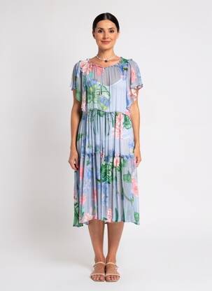 Rochie midi croială fluidă mâneci scurte albastru TRICOT CHIC femeie
