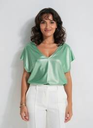 Top mâneci scurte mâneci scurte verde MAJESTIC FILATURES femme