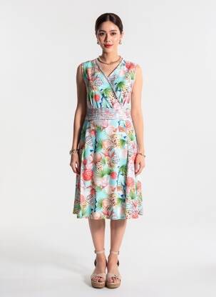 Rochie midi imprimeu fantezie fără mâneci albastru OLIVIER PHILIPS femme