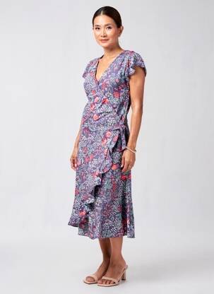 Rochie midi imprimeu fantezie mâneci scurte violet ESPRIT DE LA MER femeie