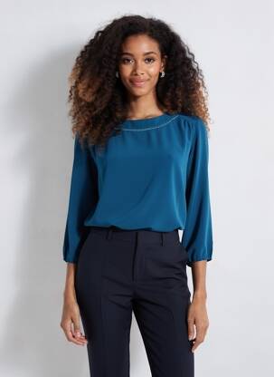 Top elasticitate mâneci 3/4 albastru COTE RUE femeie