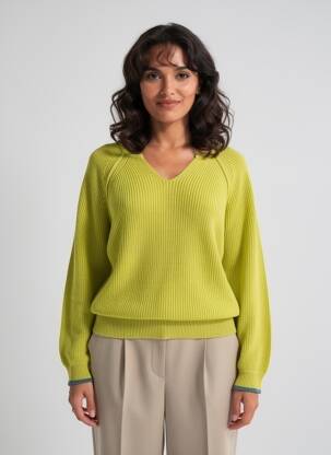 Pulover guler în v mâneci lungi verde WHITE STUFF femeie