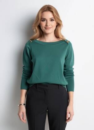 Pulover decolteu bărcuță mâneci lungi verde KING LOUIE femeie