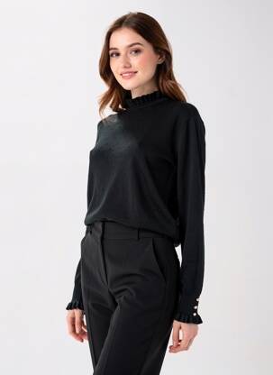 Pulover croială cambrată mâneci lungi negru LA PETITE ETOILE femeie