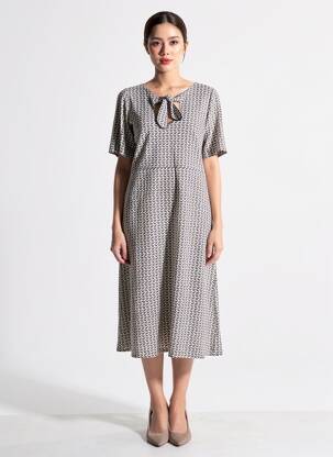 Rochie midi imprimeu fantezie mâneci scurte negru MARGOT femeie