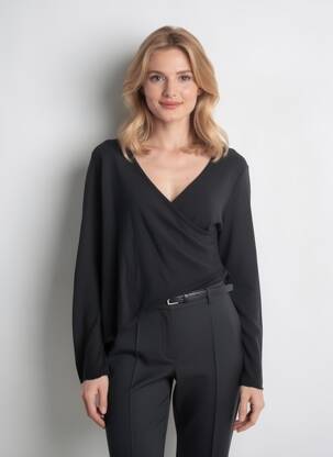 Pulover croială cambrată mâneci lungi negru BY BASICS femeie