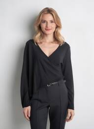 Pulover croială cambrată mâneci lungi negru BY BASICS femeie