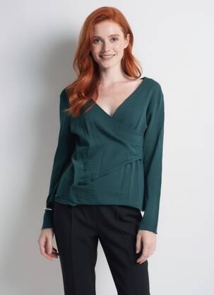 Pulover croială cambrată mâneci lungi verde BY BASICS femeie
