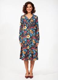 Rochie midi imprimeu fantezie mâneci lungi negru MARGOT femme
