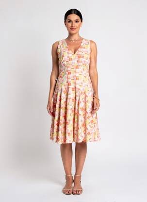 Rochie midi imprimeu fantezie fără mâneci portocaliu KALI YOG femeie