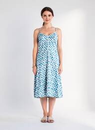 Rochie midi imprimeu fantezie bretele subțiri albastru KALI YOG femme