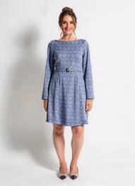 Rochie midi imprimeu fantezie mâneci lungi albastru BLUTSGESCHWISTER femme