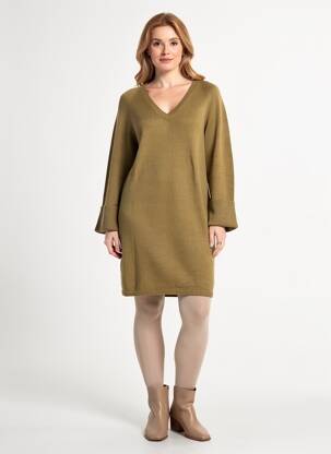 Rochie pulover croială dreaptă mâneci lungi verde SURKANA femme