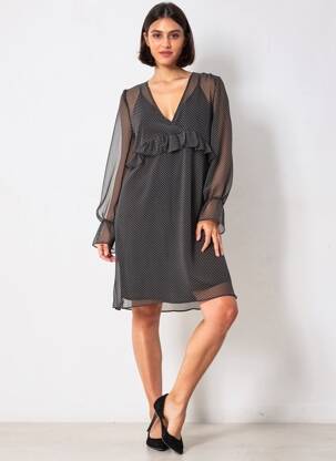 Rochie midi croială fluidă mâneci lungi negru SCHOOL RAG femeie
