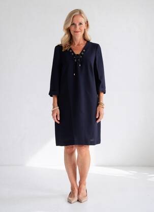 Rochie scurtă mâneci 3/4 mâneci 3/4 albastru DEVERNOIS femeie