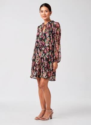 Rochie scurtă croială fluidă mâneci lungi negru COMPTOIR DES COTONNIERS femeie