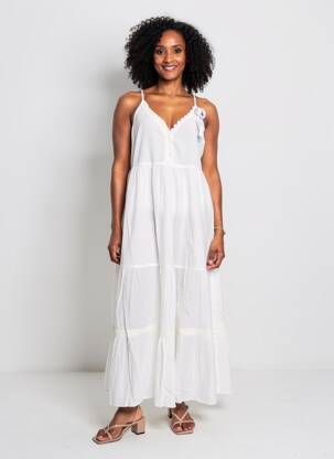 Rochie lungă țesătură poplin bretele subțiri alb RHUM RAISIN femeie