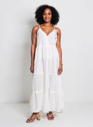 Rochie lungă țesătură poplin bretele subțiri alb RHUM RAISIN femeie