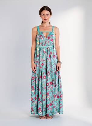 Rochie lungă imprimeu floral bretele subțiri albastru RHUM RAISIN femeie