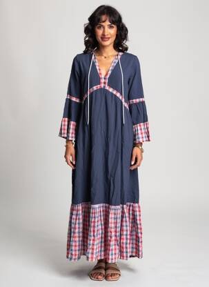 Rochie lungă croială evazată mâneci 3/4 albastru RHUM RAISIN femeie