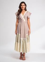 Rochie lungă țesătură poplin mâneci scurte bej RHUM RAISIN femeie