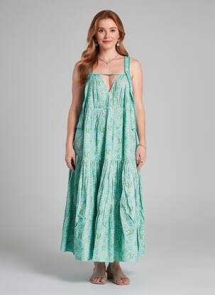 Rochie lungă imprimeu floral bretele subțiri verde RHUM RAISIN femeie