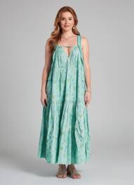Rochie lungă țesătură poplin bretele subțiri verde RHUM RAISIN femeie