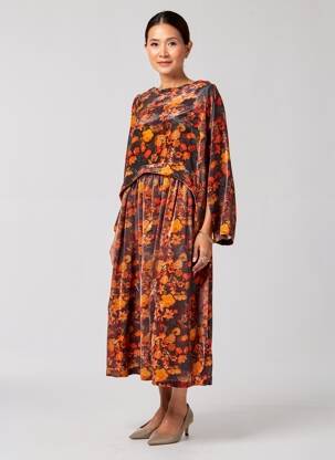 Rochie midi imprimeu floral mâneci lungi portocalie RHUM RAISIN femeie