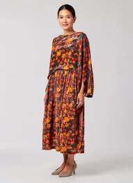 Rochie midi imprimeu floral mâneci lungi portocaliu RHUM RAISIN femeie