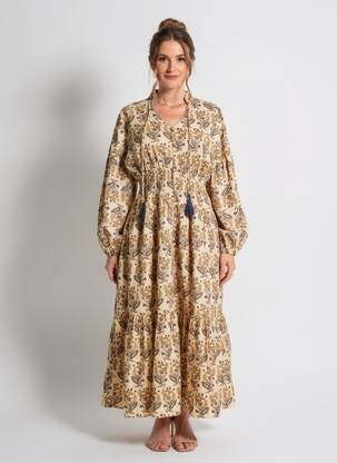 Rochie lungă mâneci lungi mâneci lungi bej RHUM RAISIN femeie