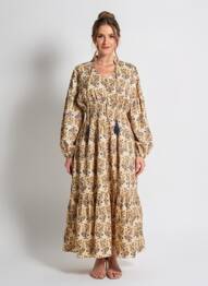 Rochie lungă țesătură poplin mâneci lungi bej RHUM RAISIN femeie