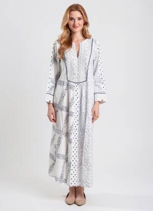 Rochie lungă imprimeu fantezie mâneci lungi albastru RHUM RAISIN femeie