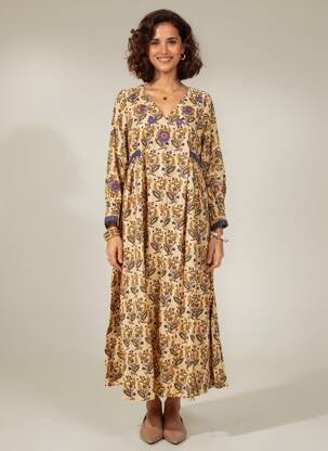 Rochie lungă mâneci lungi mâneci lungi galben RHUM RAISIN femeie