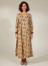 Rochie lungă țesătură poplin mâneci lungi galben RHUM RAISIN femeie
