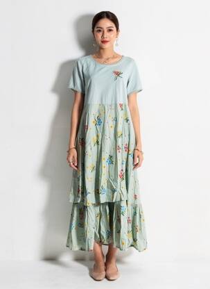 Rochie lungă mâneci scurte mâneci scurte verde RHUM RAISIN femeie