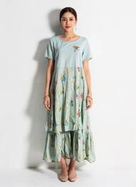 Rochie lungă țesătură poplin mâneci scurte verde RHUM RAISIN femeie