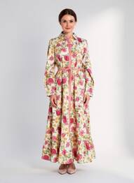 Rochie lungă țesătură poplin mâneci lungi roșu RHUM RAISIN femeie