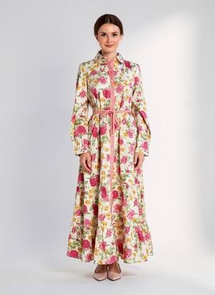 Rochie lungă țesătură poplin mâneci lungi roșu RHUM RAISIN femeie